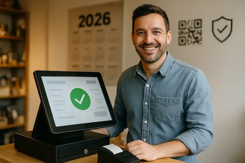 Verifactu 2025 España: Guía Clave + Plazos y Sanciones ⏳ 1 Calendario destacando las fechas clave de obligatoriedad de Verifactu en 2026: 1 de enero para empresas y 1 de julio para autónomos.