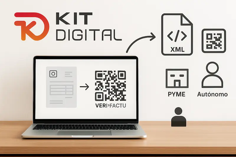 Factura Electrónica Obligatoria 2025: Guía Definitiva ✅ 6 Logo Kit Digital España junto a iconos de software de factura electrónica Verifactu/Facturae