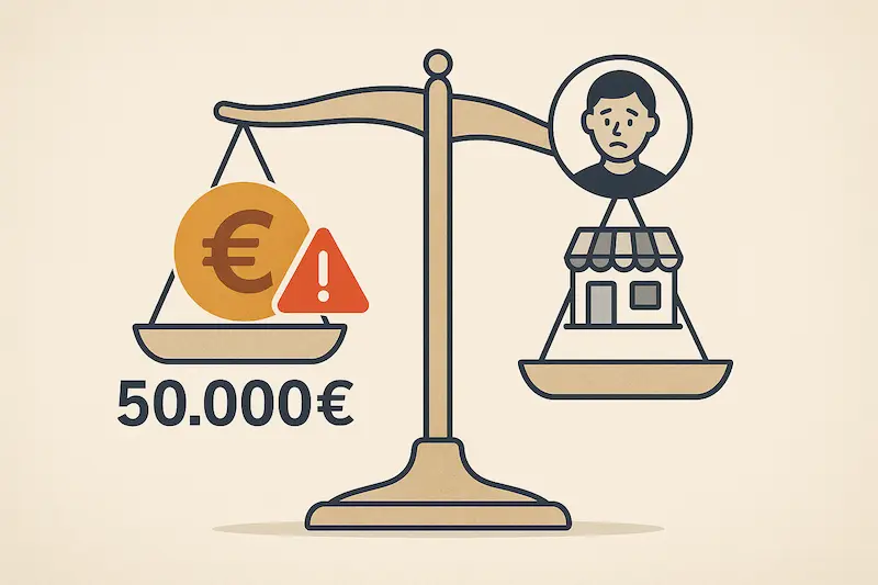 Verifactu 2025 España: Guía Clave + Plazos y Sanciones ⏳ 4 Ilustración del riesgo de sanciones Verifactu de 50.000 euros para usuarios por incumplimiento.
