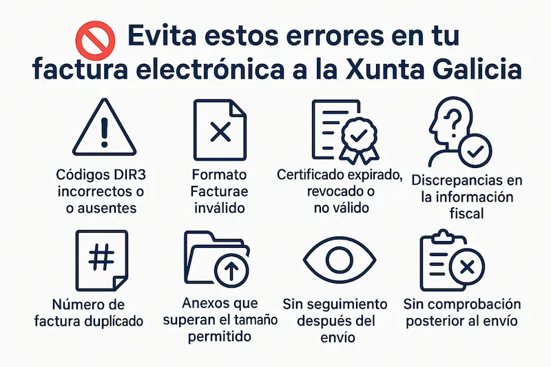 Factura Electrónica Xunta 2025: Obligaciones, Normativa y Métodos 4 Errores frecuentes al enviar la factura electrónica Xunta.