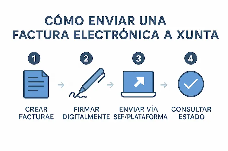Factura Electrónica Xunta 2025: Obligaciones, Normativa y Métodos 2 Diagrama de flujo del proceso de envío de la factura electrónica Xunta