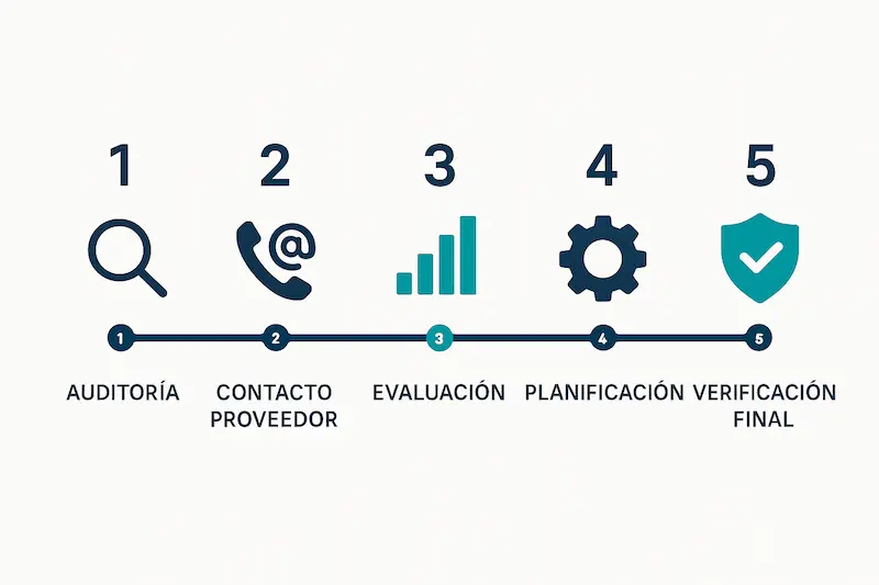 Verifactu y TicketBAI Diferencias (2025): Guía Definitiva País Vasco 🤔 4 Una infografía con 5 iconos numerados que representan los pasos para la adaptación a Verifactu y TicketBAI.