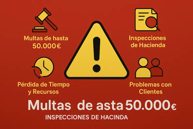 Infografía mostrando las consecuencias de cometer errores en Verifactu, destacando las multas.