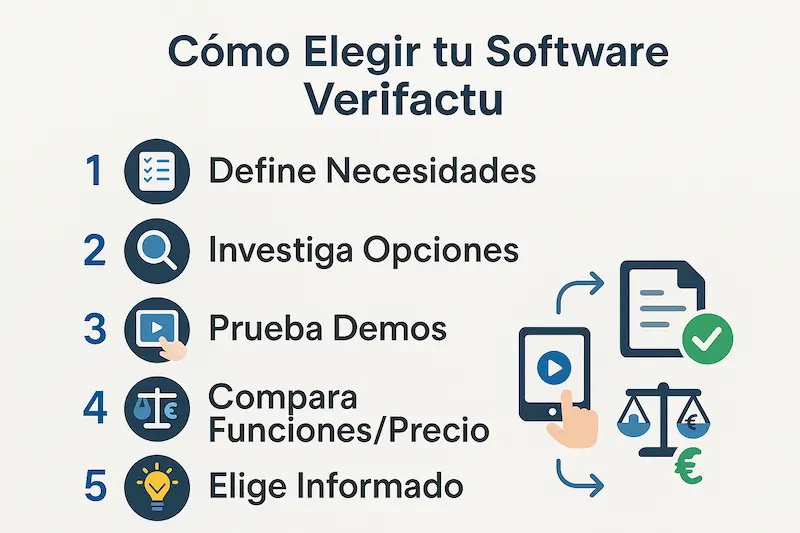 Comparativa Verifactu Programas 2025 📊 Elige el Mejor HOY 6 Checklist visual con los pasos para realizar una comparativa efectiva de programas Verifactu.
