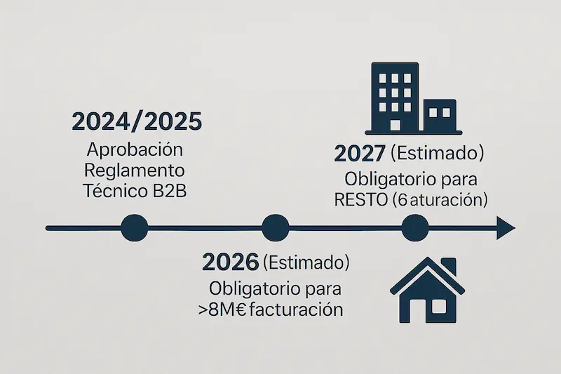 Factura Electrónica B2B: La Guía Definitiva para Empresas y Autónomos en España 2 Cronograma estimado de la obligatoriedad de la factura electrónica B2B en España (2025-2027).
