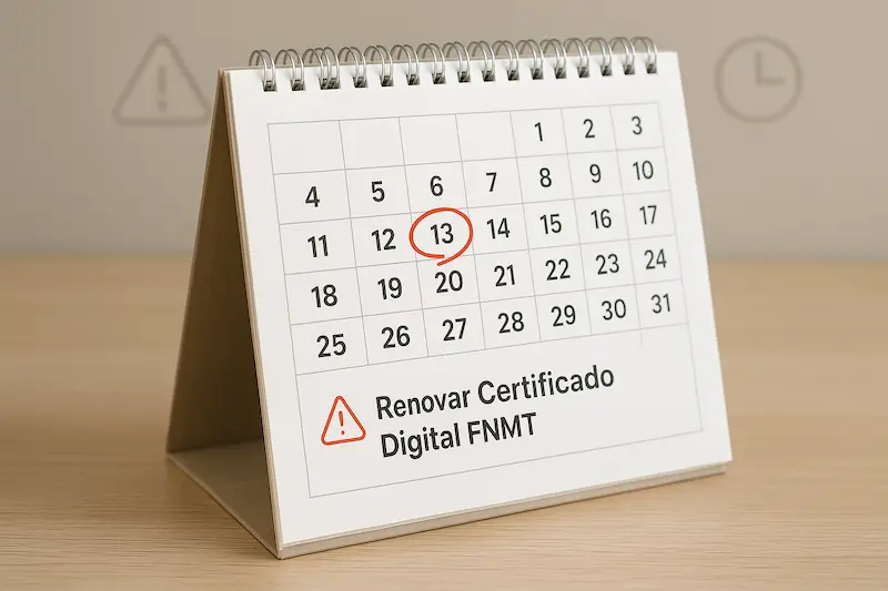 Calendario marcando la fecha de renovación de un certificado digital FNMT.