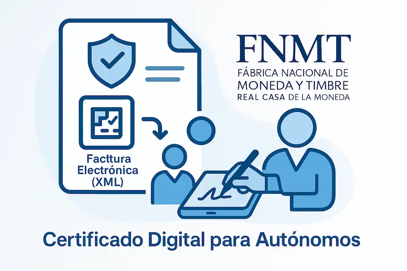 Imagen conceptual del certificado digital de la FNMT para autónomos, utilizado para la firma electrónica de facturas y documentos.