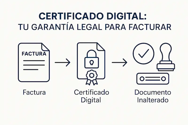 🔐 Certificado Digital para Factura Electrónica: Qué Es, Cómo Obtenerlo y Por Qué es Obligatorio 1 Diagrama explicando cómo obtener certificado digital para garantizar la autenticidad e integridad de una factura electrónica.