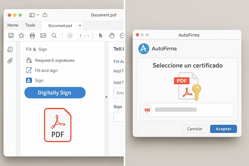 Pasos para firmar un PDF con firma digital usando Adobe Reader o AutoFirma.