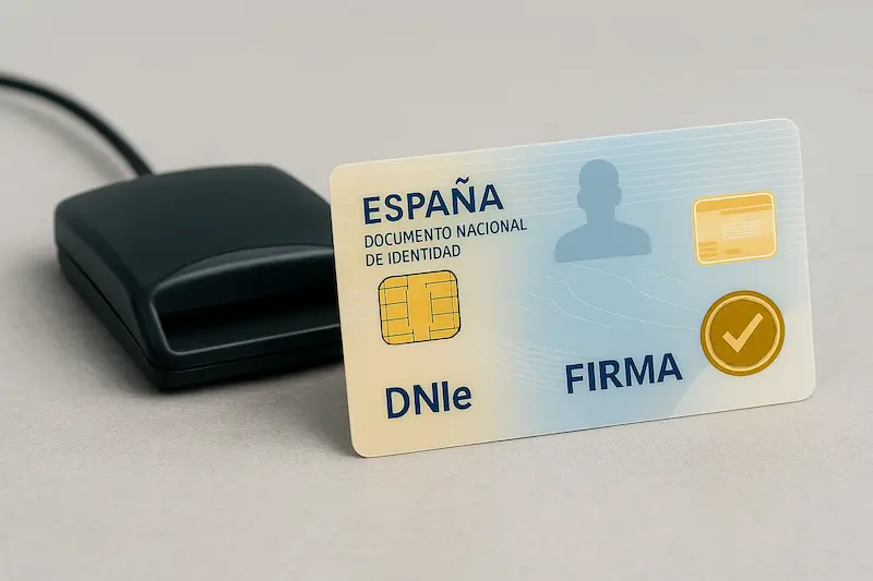 Firma digital: qué es y para qué sirve en la facturación electrónica (Guía 2025) 8 DNI electrónico español junto a un lector de tarjetas USB para firma digital.