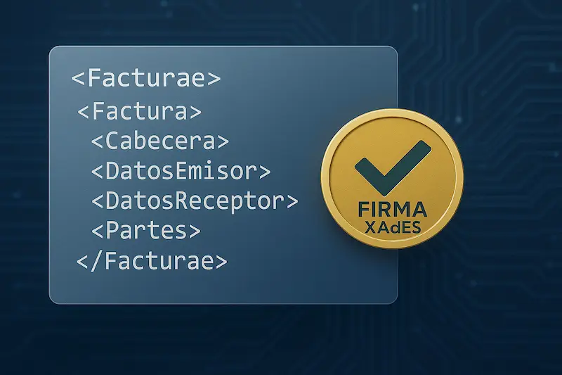 Firma digital: qué es y para qué sirve en la facturación electrónica (Guía 2025) 6 Representación de una factura electrónica en formato Facturae con firma digital XAdES.