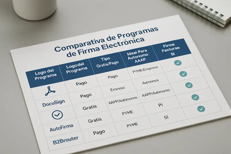 Los 8 Mejores Programas para Firma Digital de Documentos en 2025 (+ Opciones Gratis) 📊 5 Tabla comparativa de los mejores programas de firma digital 2025 para autónomos y pymes.