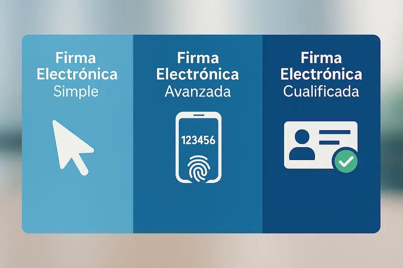 Firma digital: qué es y para qué sirve en la facturación electrónica (Guía 2025) 4 Comparativa visual de los tipos de firma electrónica: simple, avanzada y cualificada.