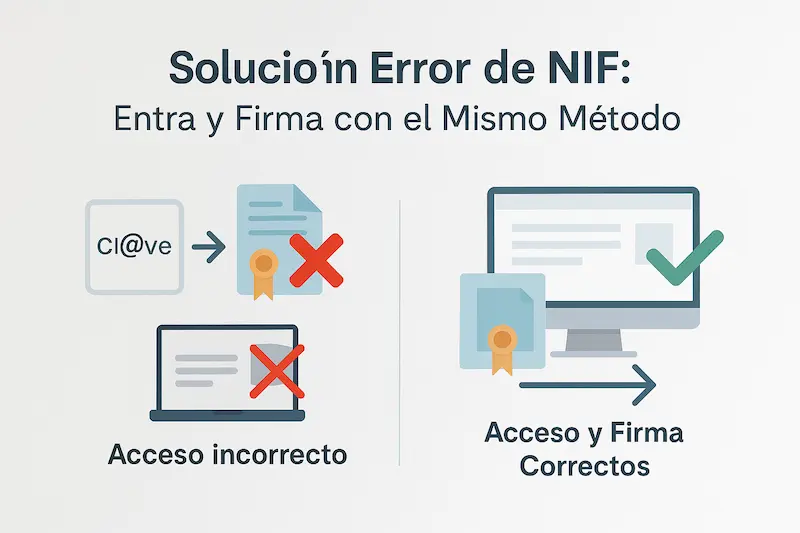 Diagrama mostrando la solución al error de firma digital por conflicto de NIF.