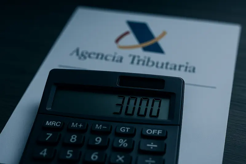 ¿Qué Pasa si no Emito una Factura? Multas y Sanciones de Hacienda 1 Una calculadora mostrando una cifra elevada junto a un documento de la Agencia Tributaria, simbolizando el cálculo de una multa.