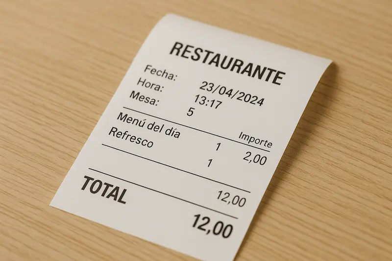 El ticket de papel de un restaurante, mostrando que la factura en papel sobrevive para los clientes particulares.