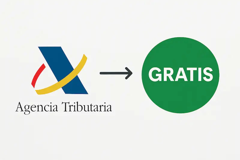 Logo de la Agencia Tributaria junto a un icono de "gratis", representando la aplicación gratuita de Verifactu.