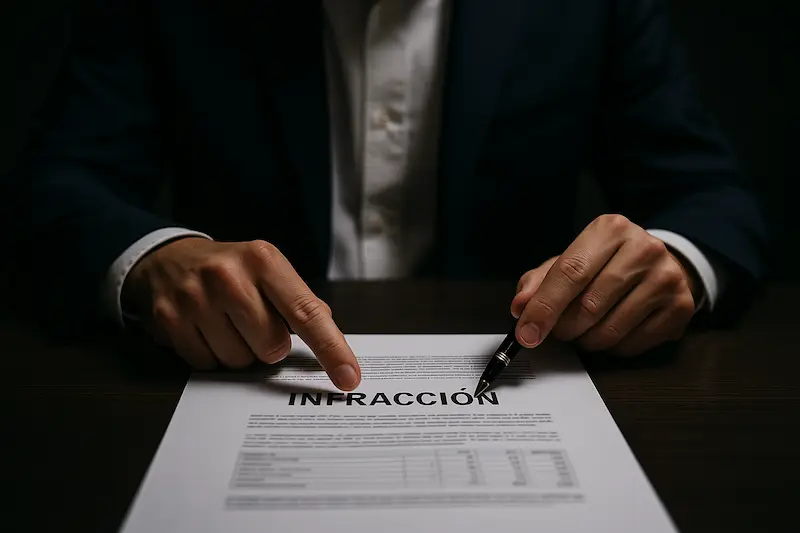 Un inspector de Hacienda revisando documentos con gesto serio, simbolizando las multas por no facturar electrónicamente.