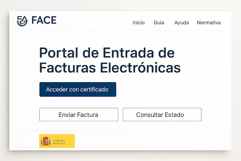 ¿Dónde se Hacen las Facturas Electrónicas? 3 Opciones Válidas 1 Captura de pantalla de la página de inicio del portal FACe del Gobierno de España.