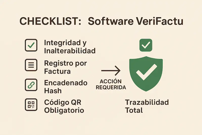 Checklist con los requisitos que debe cumplir un software para ser compatible con VeriFactu.