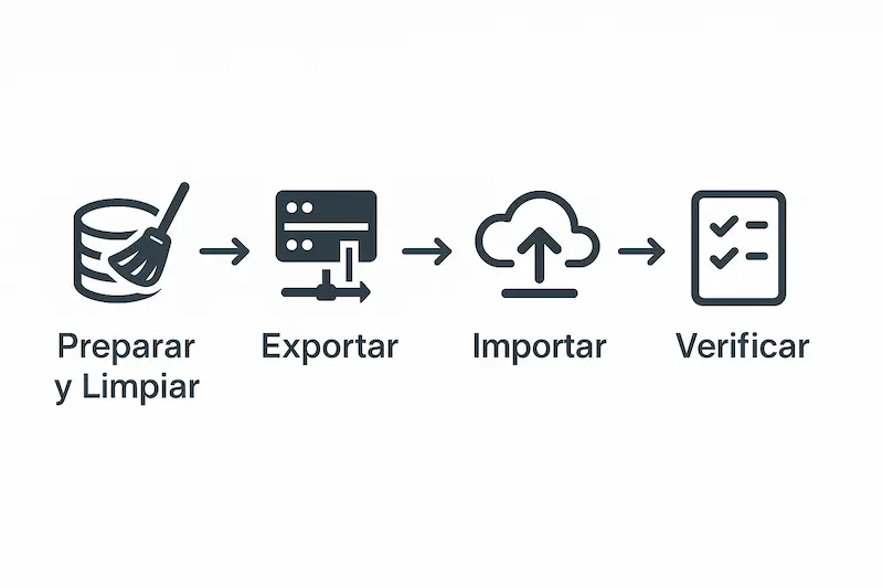 Adaptar Negocio a Verifactu 2025: Guía Completa + Pasos 3 Diagrama del proceso de migración de datos a un nuevo software Verifactu.