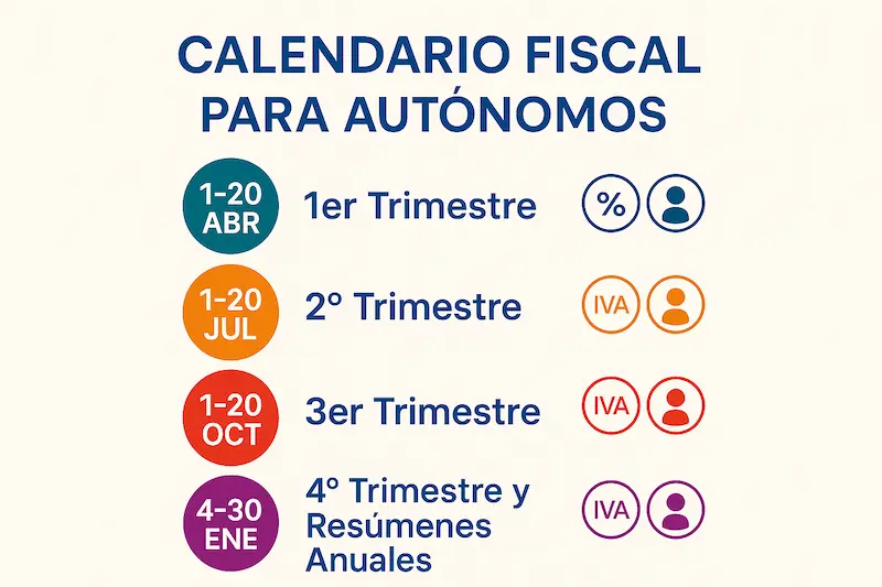 Calendario fiscal de 2025 para un autónomo que quiere iniciar su negocio.
