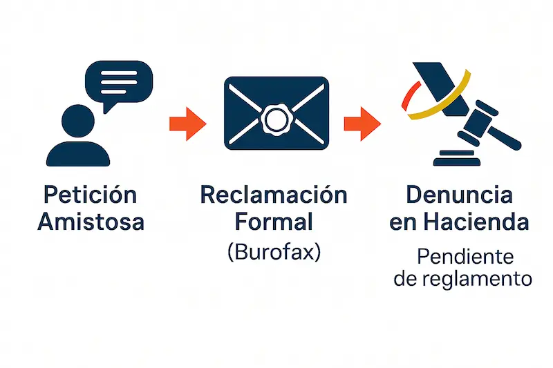 Infografía con los 3 pasos a seguir si un comercio se niega a dar una factura VeriFactu.