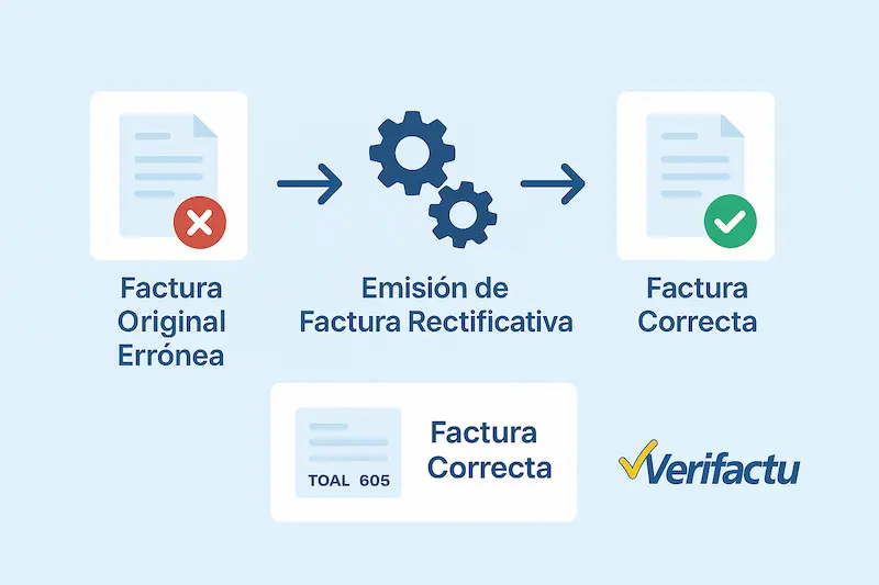 ¿Error NIF en Factura VeriFactu? ⚠️ Solución Paso a Paso 2025 1 Infografía que muestra el flujo de corrección de una factura con NIF erróneo en VeriFactu.