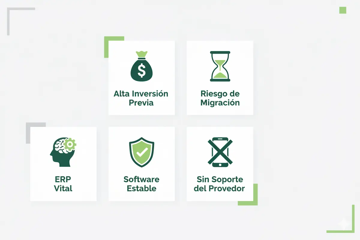 Checklist visual con iconos representando las 5 razones clave para elegir un adaptador Verifactu, como la inversión en el ERP actual.