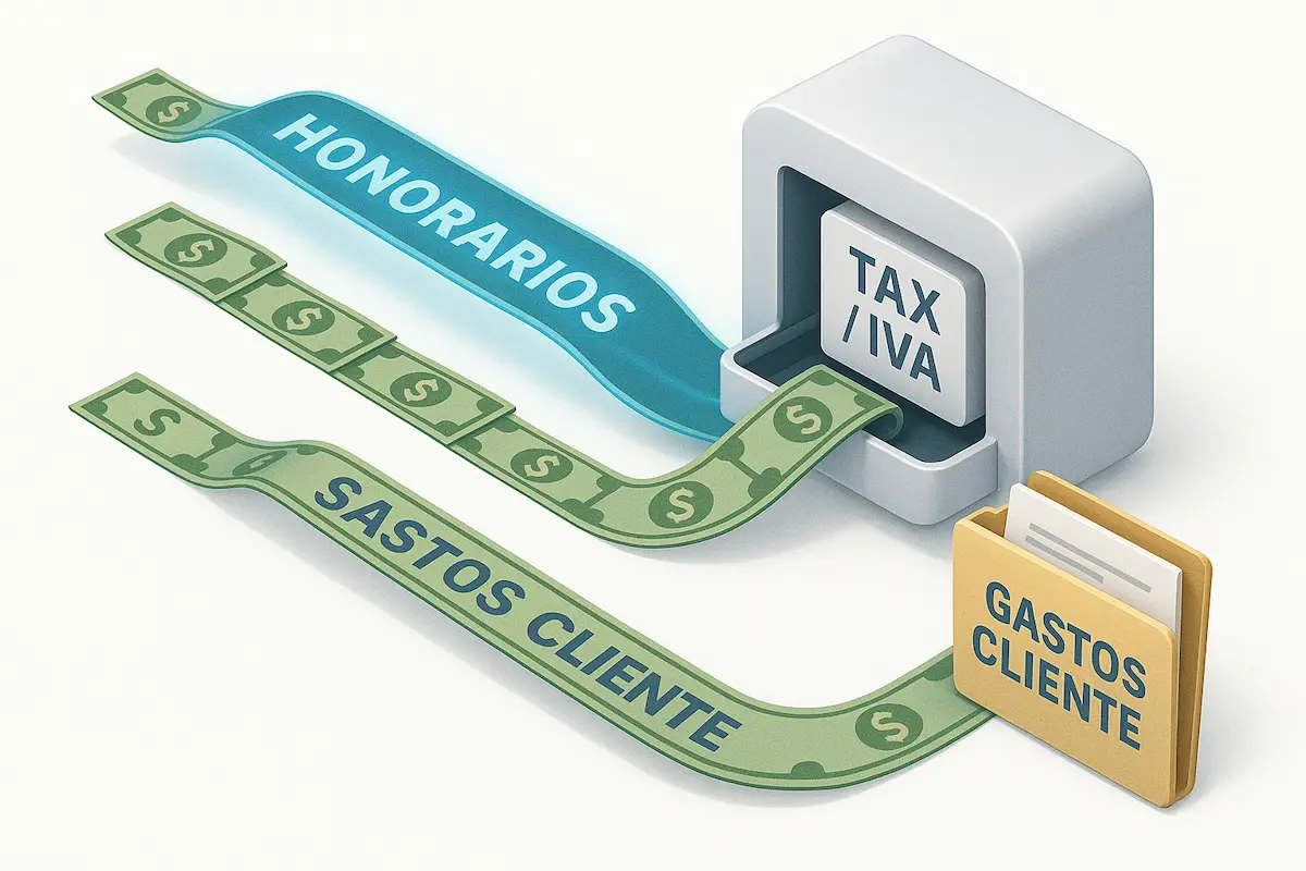 VeriFactu para Abogados: Guía Obligatoria 2025 (Adiós Word) 2 Esquema de flujo de facturación para abogados diferenciando honorarios sujetos a IVA y suplidos exentos en el software.