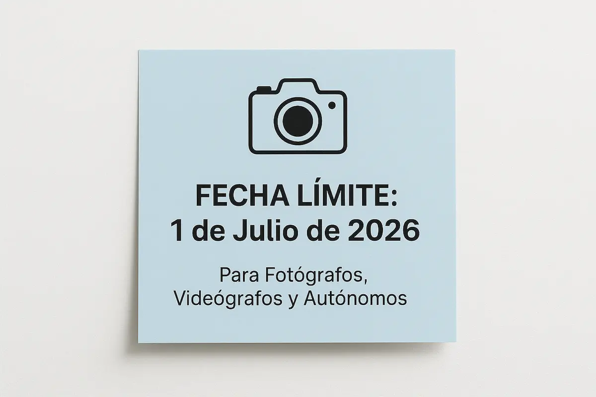 Infografía simple con la fecha clave del 1 de julio de 2026 para que fotógrafos y videógrafos autónomos adopten VeriFactu.