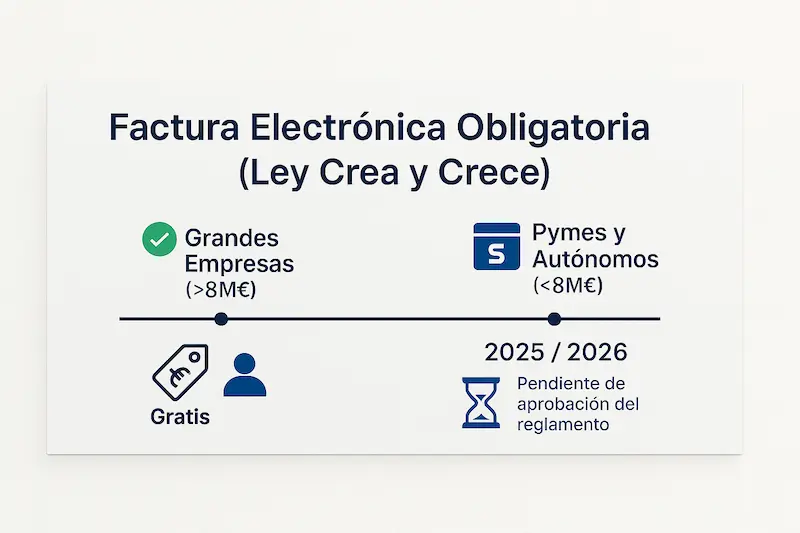 Calendario mostrando cuándo es obligatoria la factura electrónica en España a partir de 2025 para pymes y autónomos.
