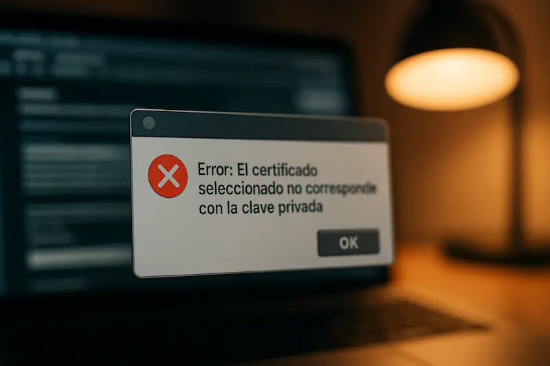 Un mensaje de error en pantalla "El certificado no corresponde con la llave privada".