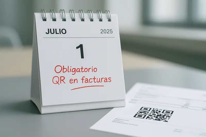 A partir de qué fecha exacta es obligatorio el código QR en todas las facturas. Calendario señalando la fecha exacta a partir de la cual es obligatorio el código QR en todas las facturas, el 1 de julio de 2025.