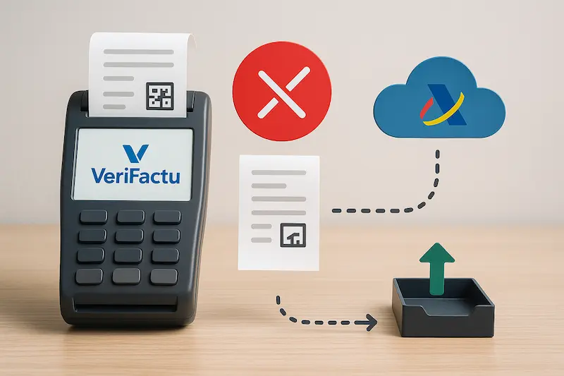 Qué pasa si mi conexión a internet falla al momento de emitir una factura con VeriFactu. Gráfico mostrando que una factura no se pierde si falla la conexión a internet al emitirla con VeriFactu, sino que queda en espera.